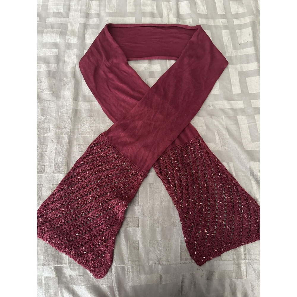 Sequin Knit Scarf Womens One Size Burgundy 75in Long Lightweight Dressy
